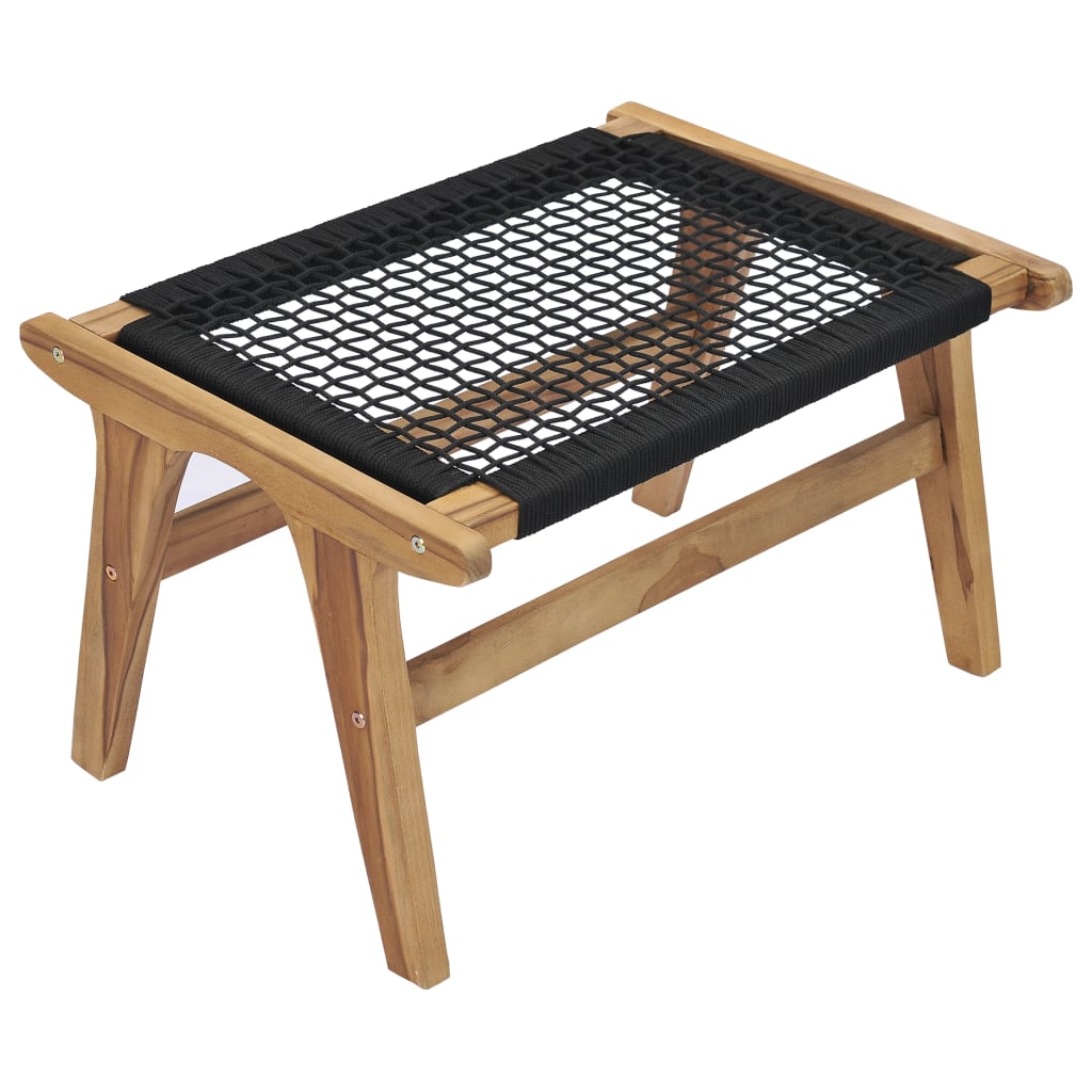 Sun lounger with footrest solid teak and rope