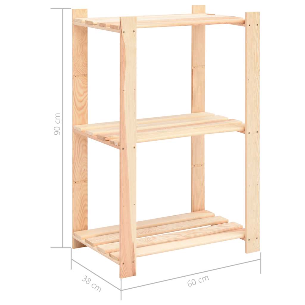 Lagerregale 3 Böden 2 Stk. 60x38x90cm Massivholz Kiefer 150kg