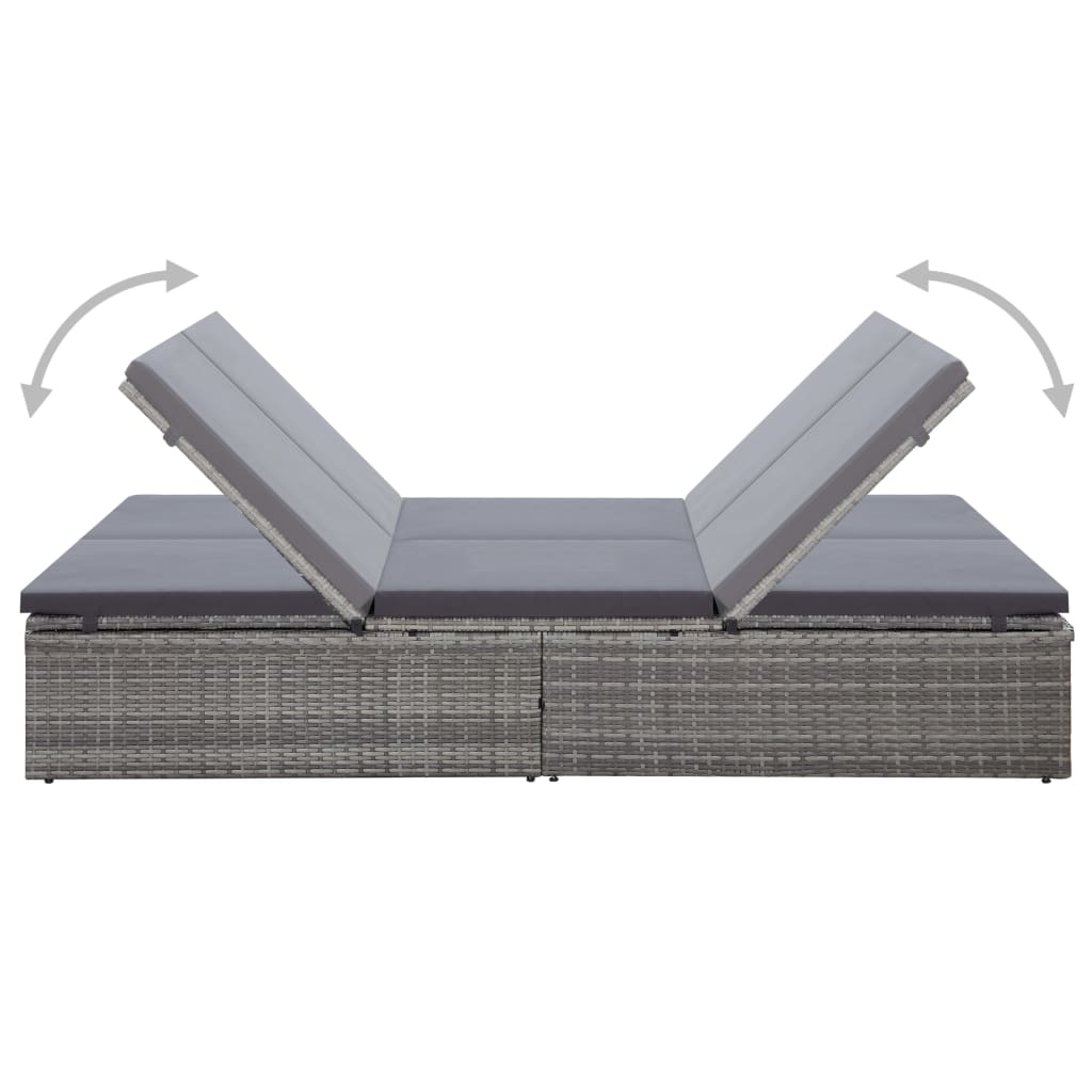 Doppel-Sonnenliege mit Auflage Poly Rattan Grau