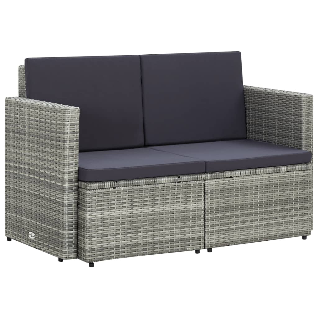 2-seater garden sofa with cushions gray poly rattan
