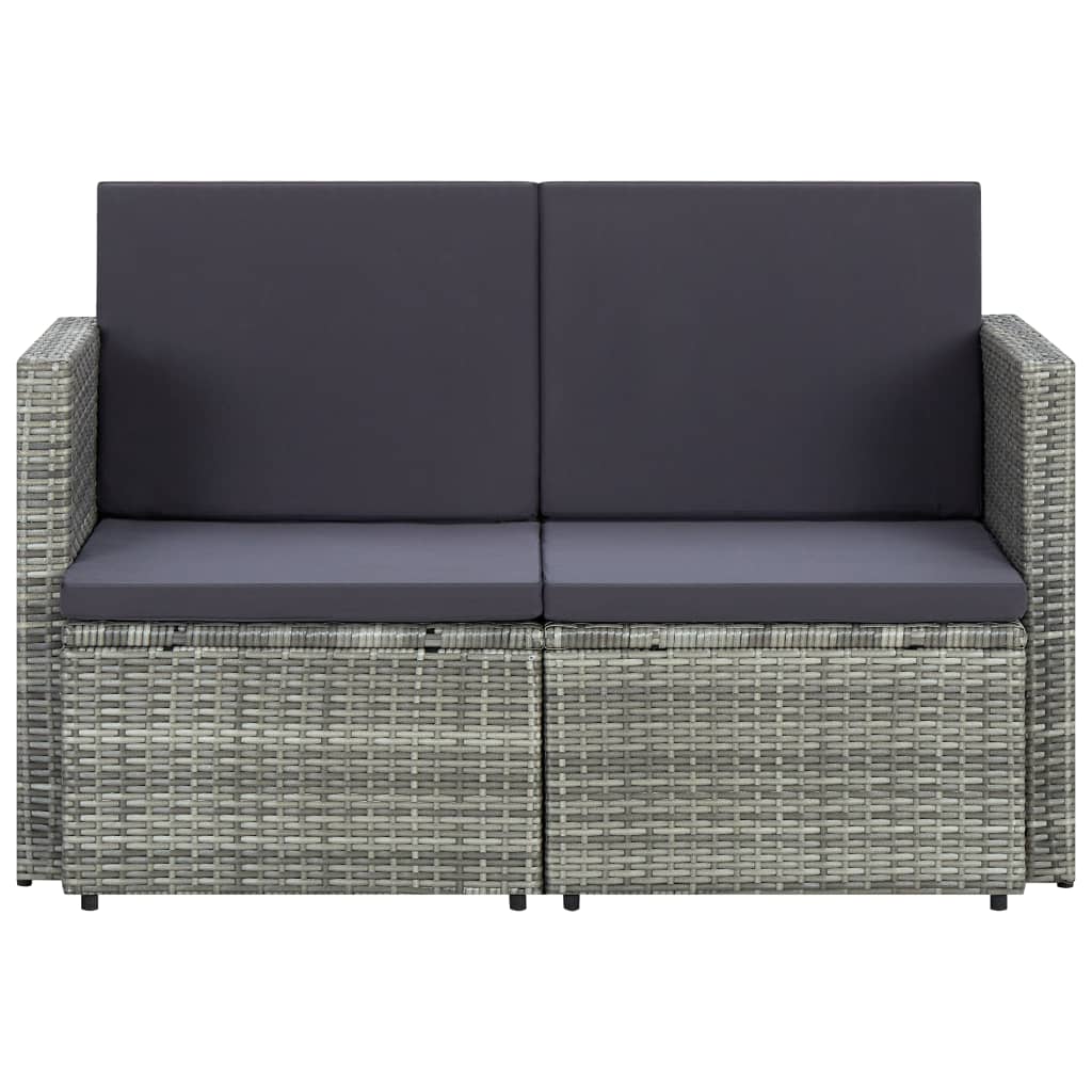 2-seater garden sofa with cushions gray poly rattan