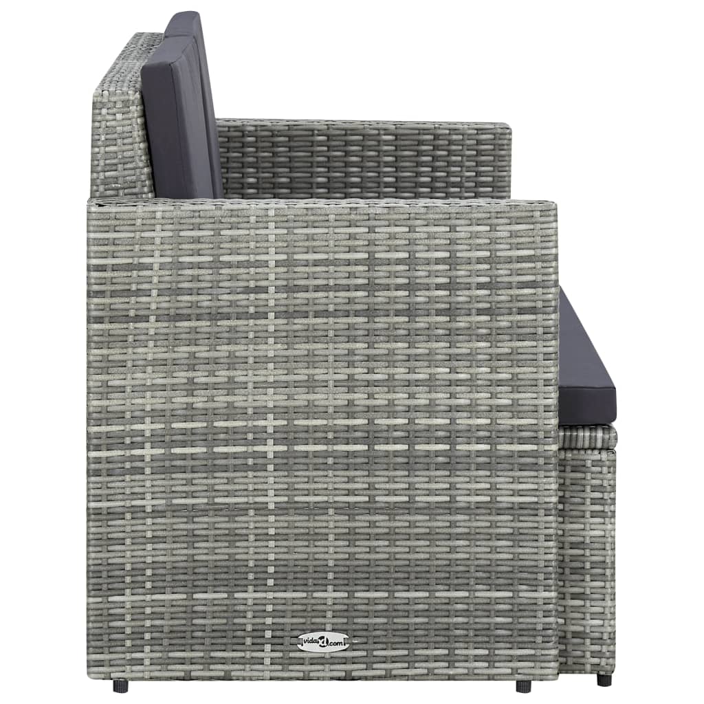 2-seater garden sofa with cushions gray poly rattan