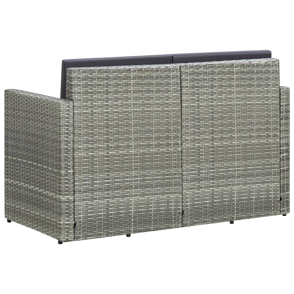 2-seater garden sofa with cushions gray poly rattan