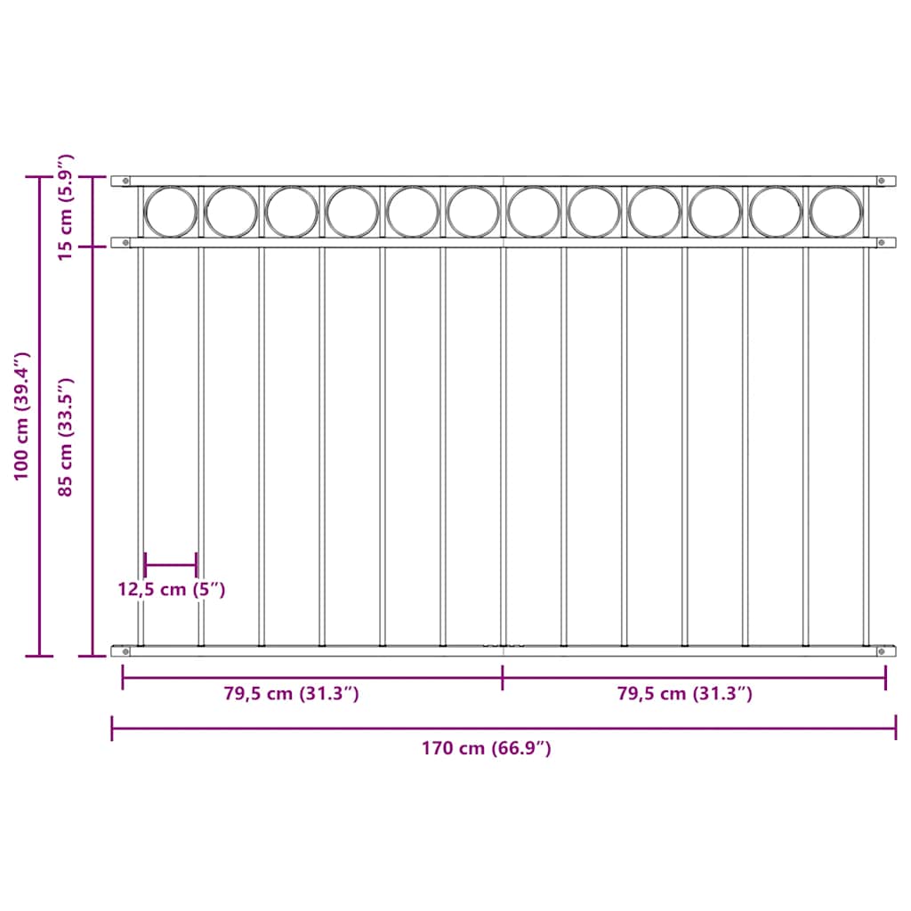 Zaunelement ASSEN Stahl 1,7 x 1 m Schwarz