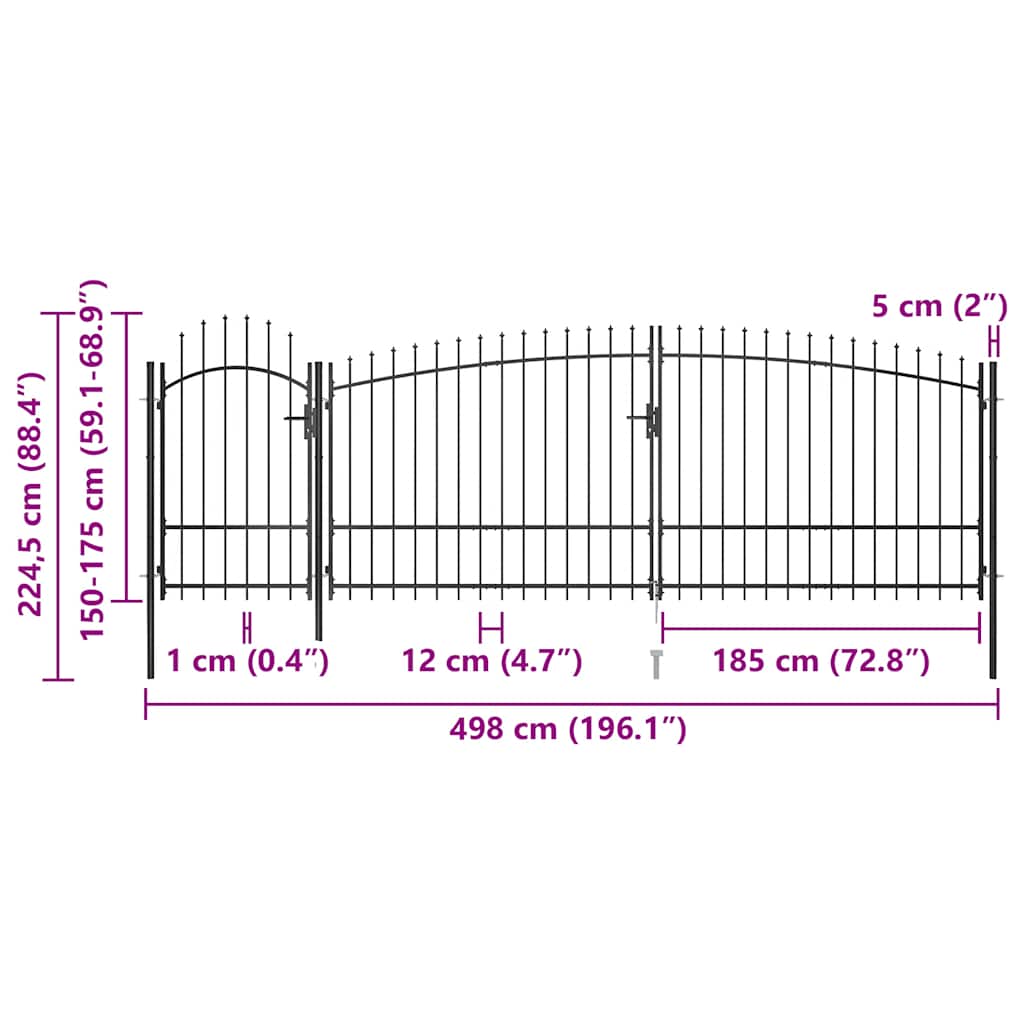 Gartentor Woerden mit Speerspitze 5 x 1,75 m Schwarz