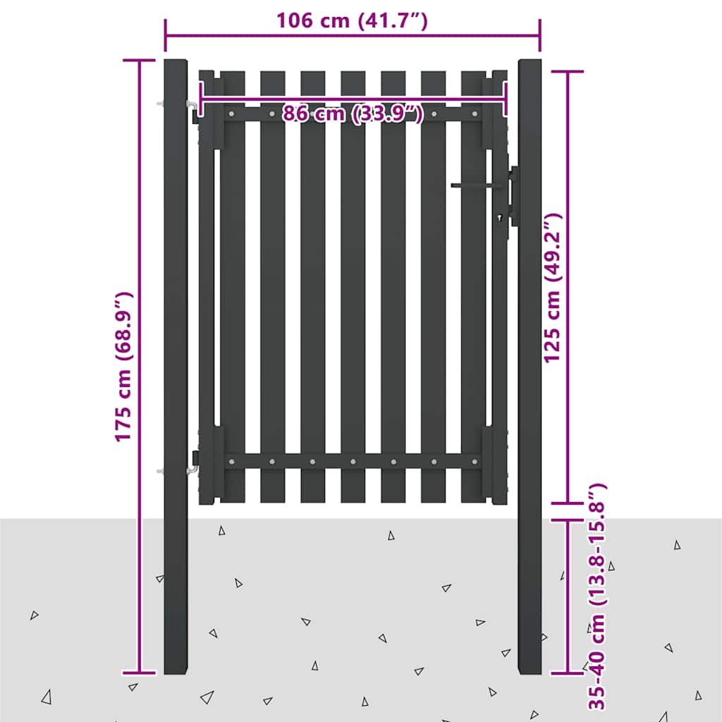 Gartentor aus Stahl 100 x 125 cm Anthrazit