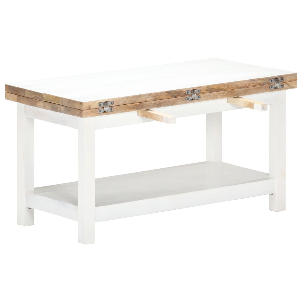 Couchtisch Ausziehbar Weiß 90x(45-90)x45 cm Massivholz Mango