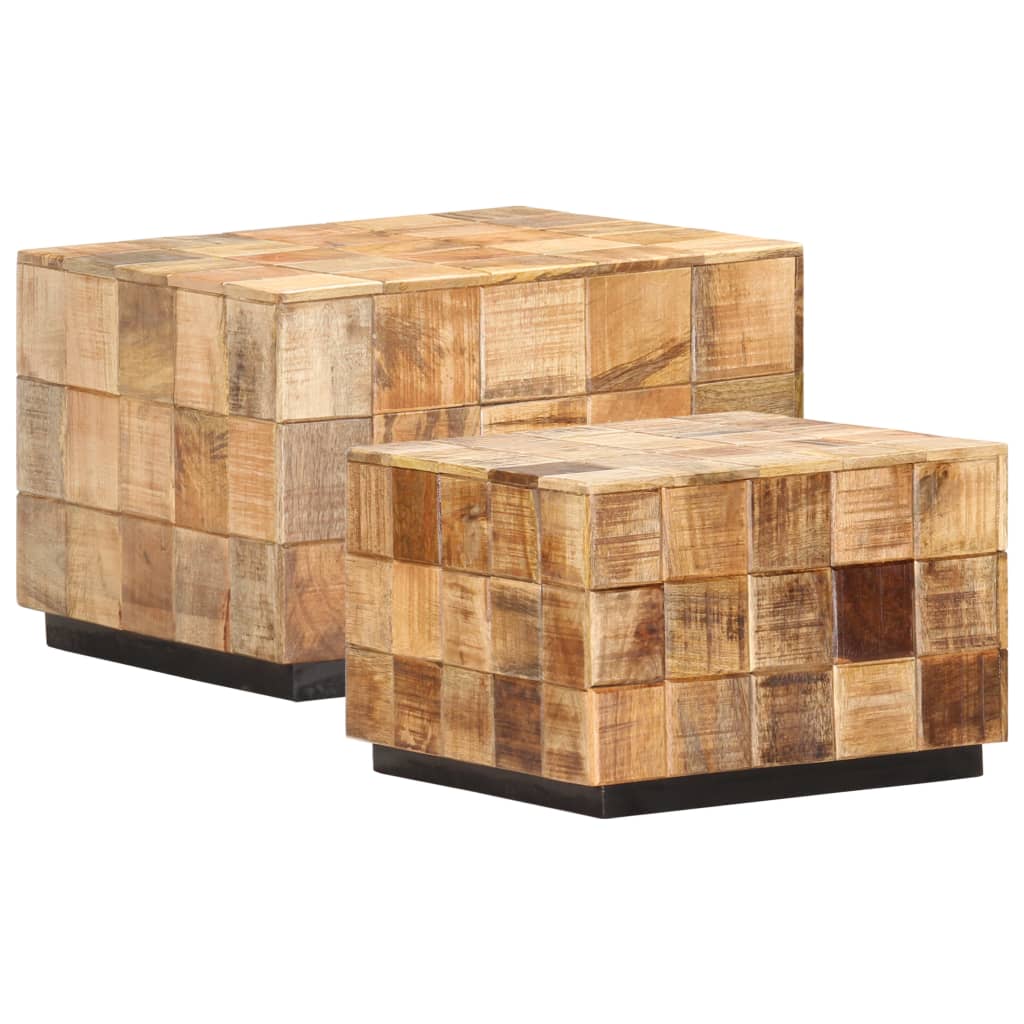 Coffee tables 2 pcs. in block design Rough solid mango wood
