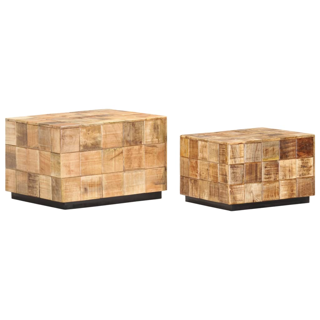 Coffee tables 2 pcs. in block design Rough solid mango wood