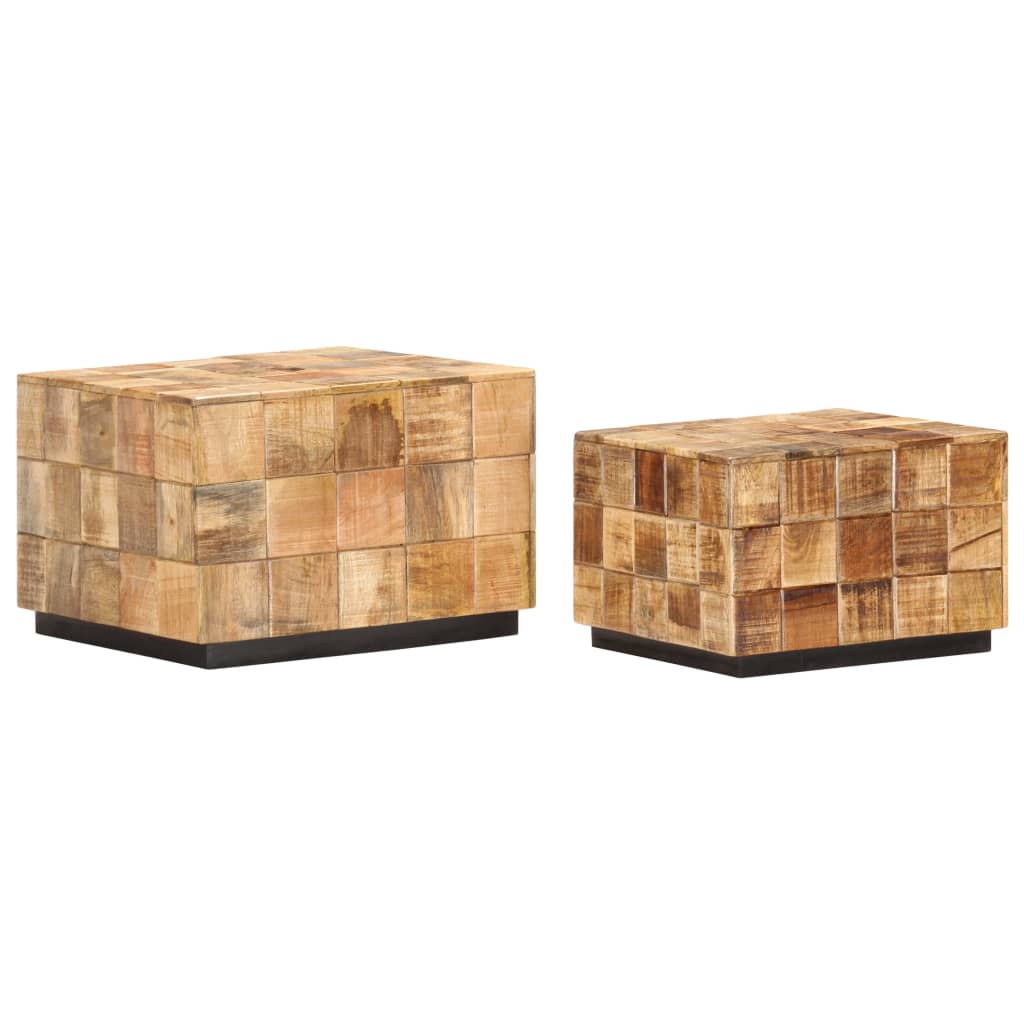 Coffee tables 2 pcs. in block design Rough solid mango wood