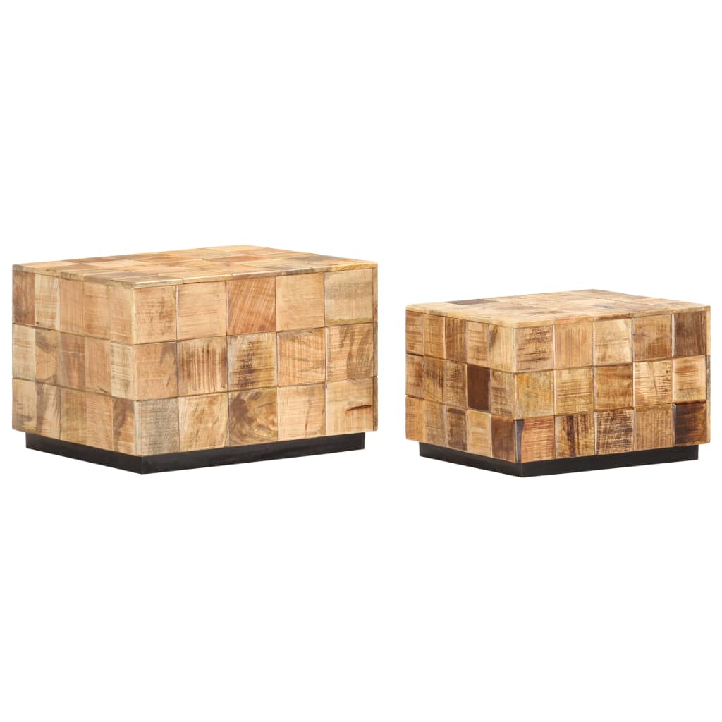 Coffee tables 2 pcs. in block design Rough solid mango wood