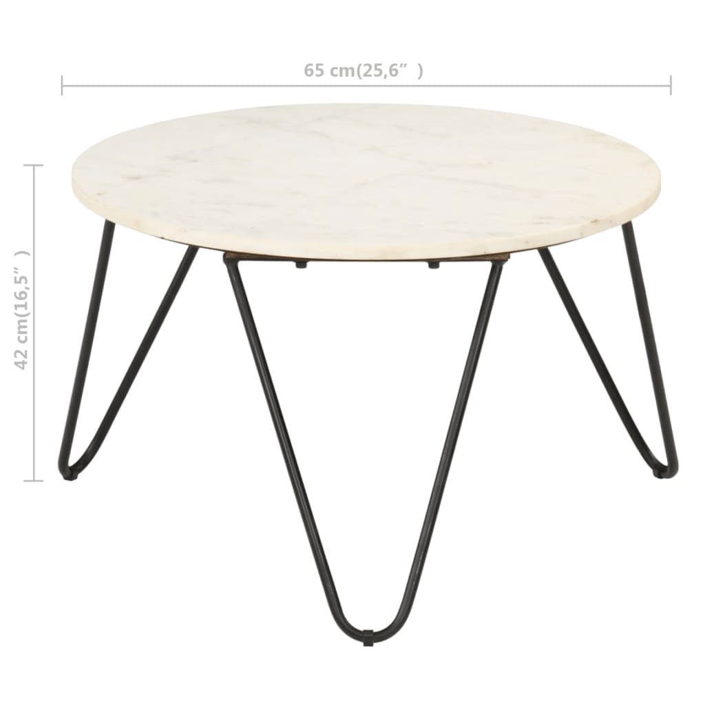 Coffee table white 65x65x42 cm real stone in marble look