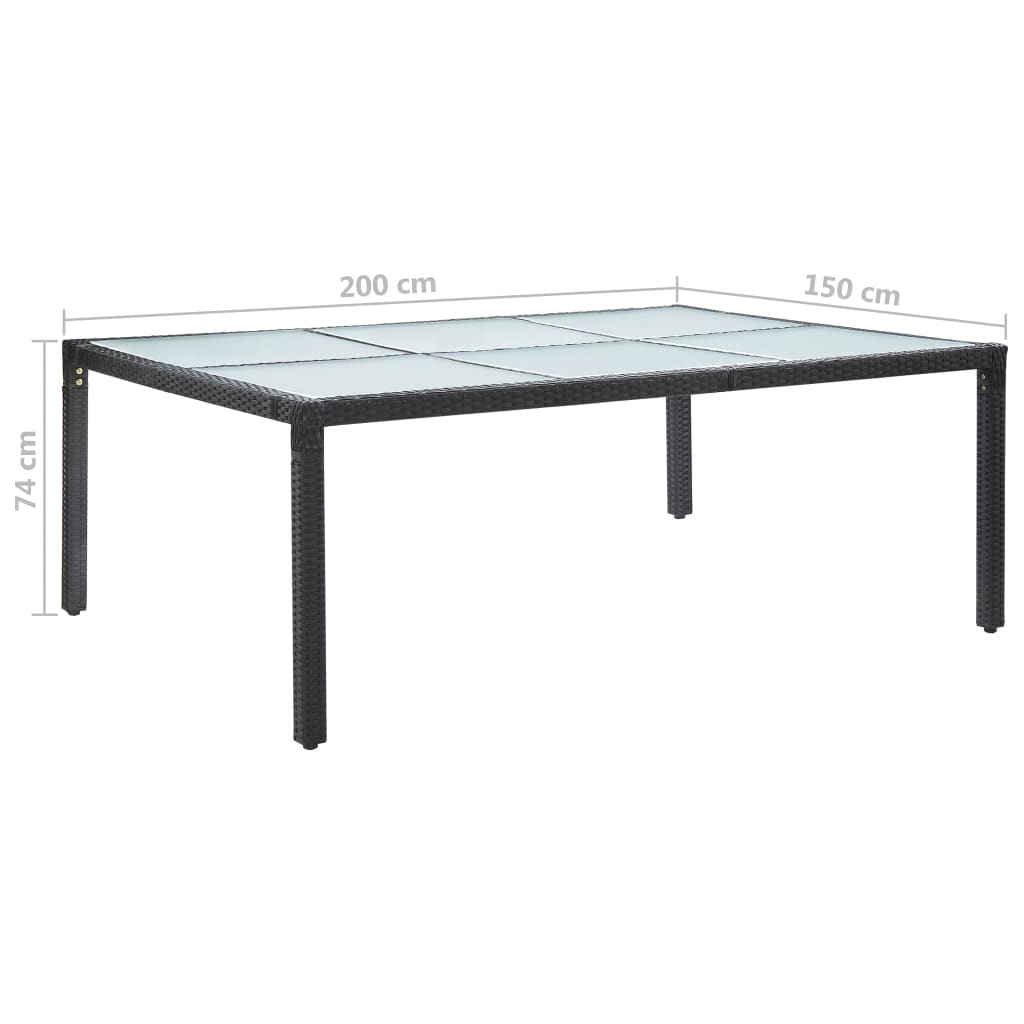 Garden Dining Table Black 200x150x74 cm Poly Rattan