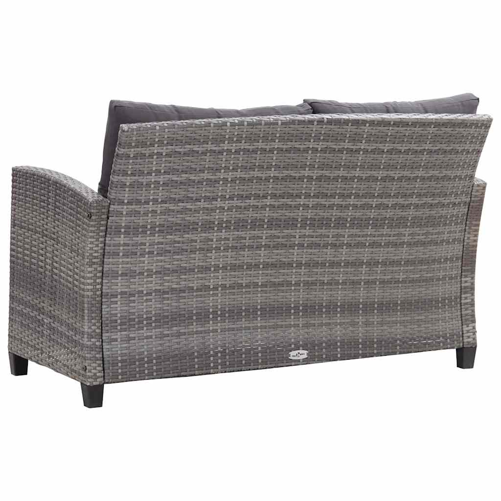 Canapé de jardin 2 places avec coussins gris 124 cm poly rotin