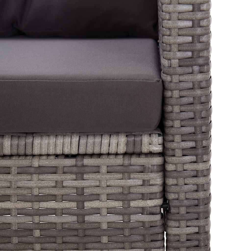 Canapé de jardin 2 places avec coussins gris 124 cm poly rotin