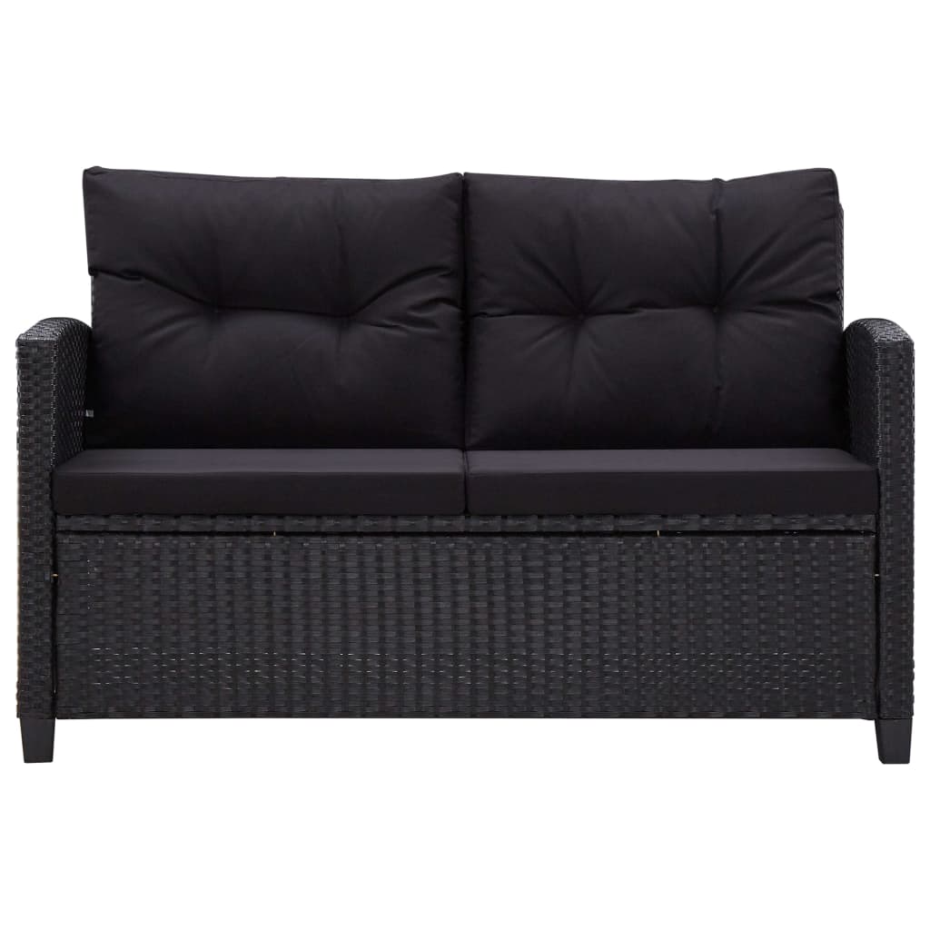 Canapé de jardin 2 places avec coussins, noir, 124 cm, polyrotin