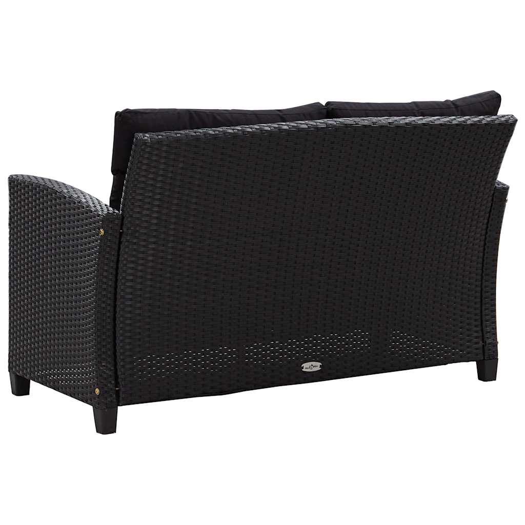 Canapé de jardin 2 places avec coussins, noir, 124 cm, polyrotin