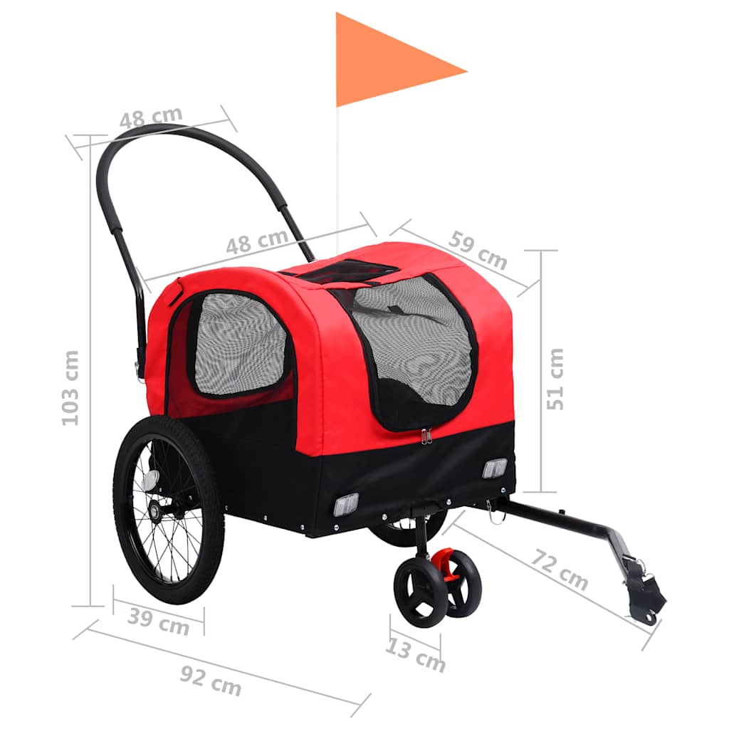 2-in-1 Fahrradanhänger für Hunde und Buggy Rot und Schwarz