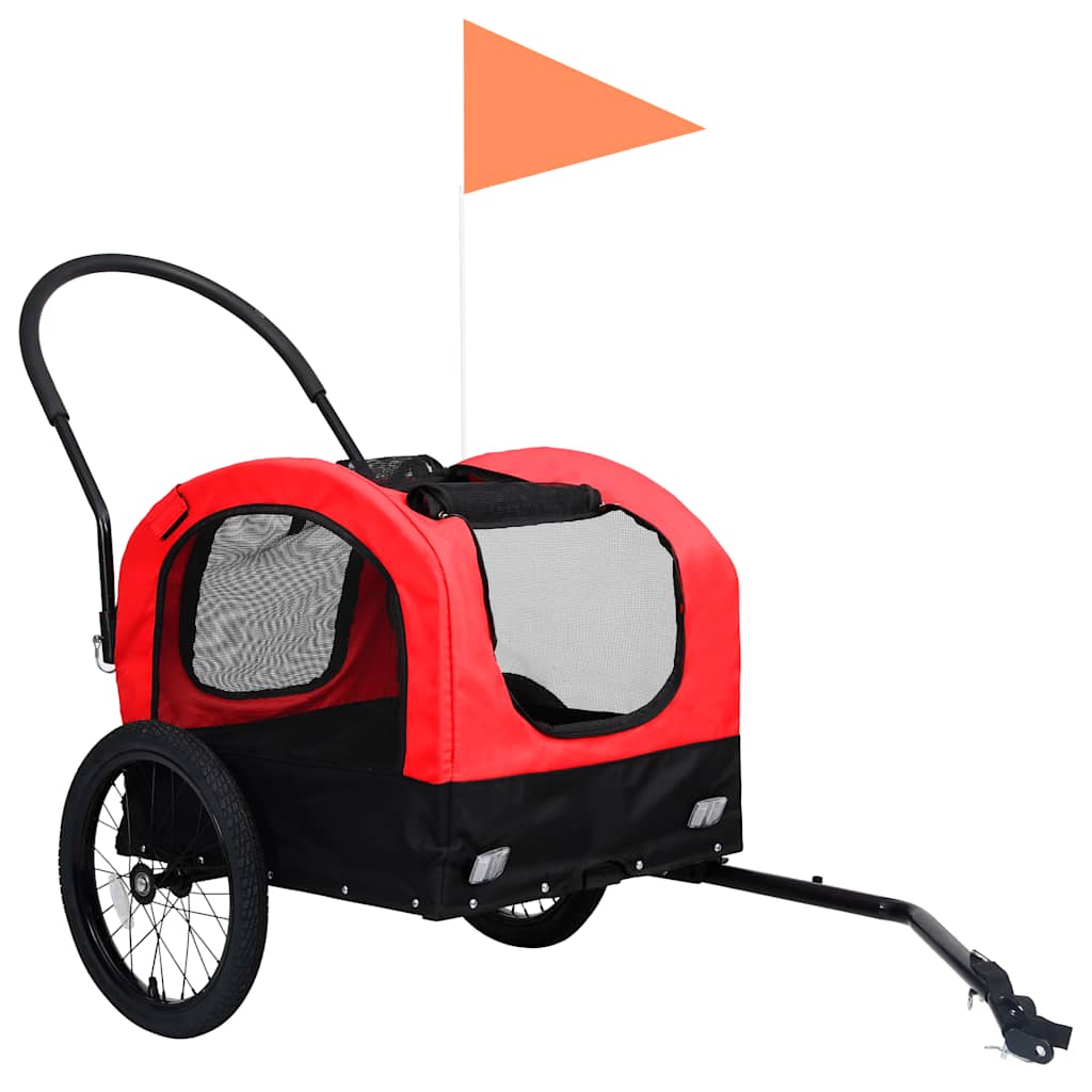 2-in-1 Fahrradanhänger für Hunde und Buggy Rot und Schwarz