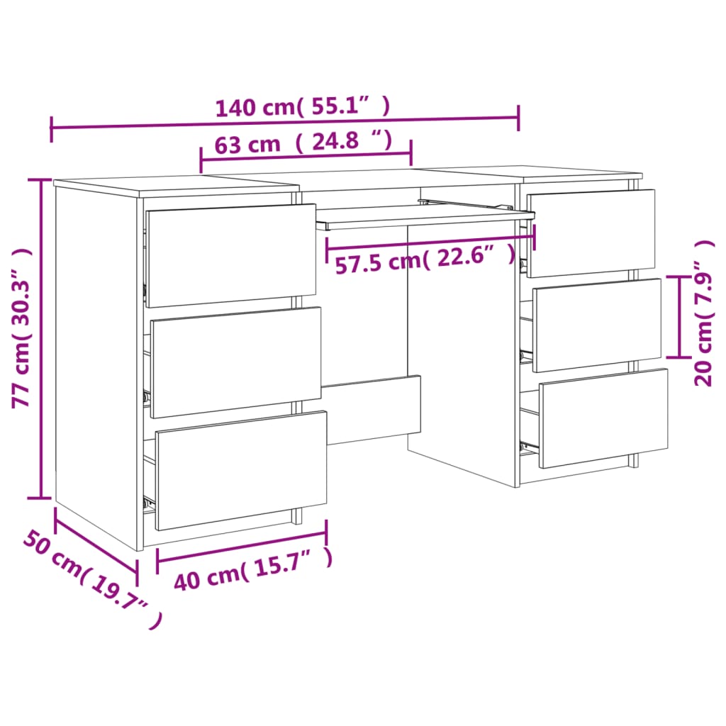 Desk Concrete Grey 140x50x77 cm Wood Material