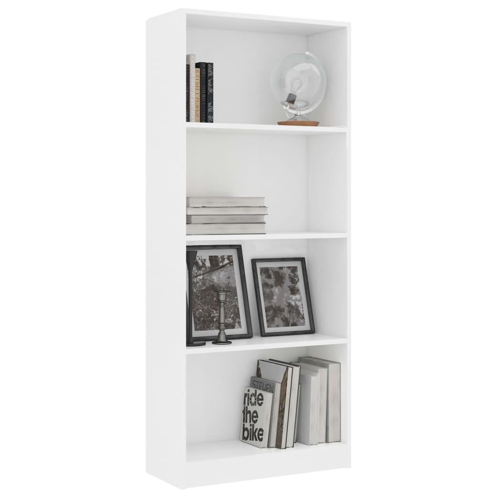 Bibliothèque 4 compartiments blanc 60x24x142 cm en bois