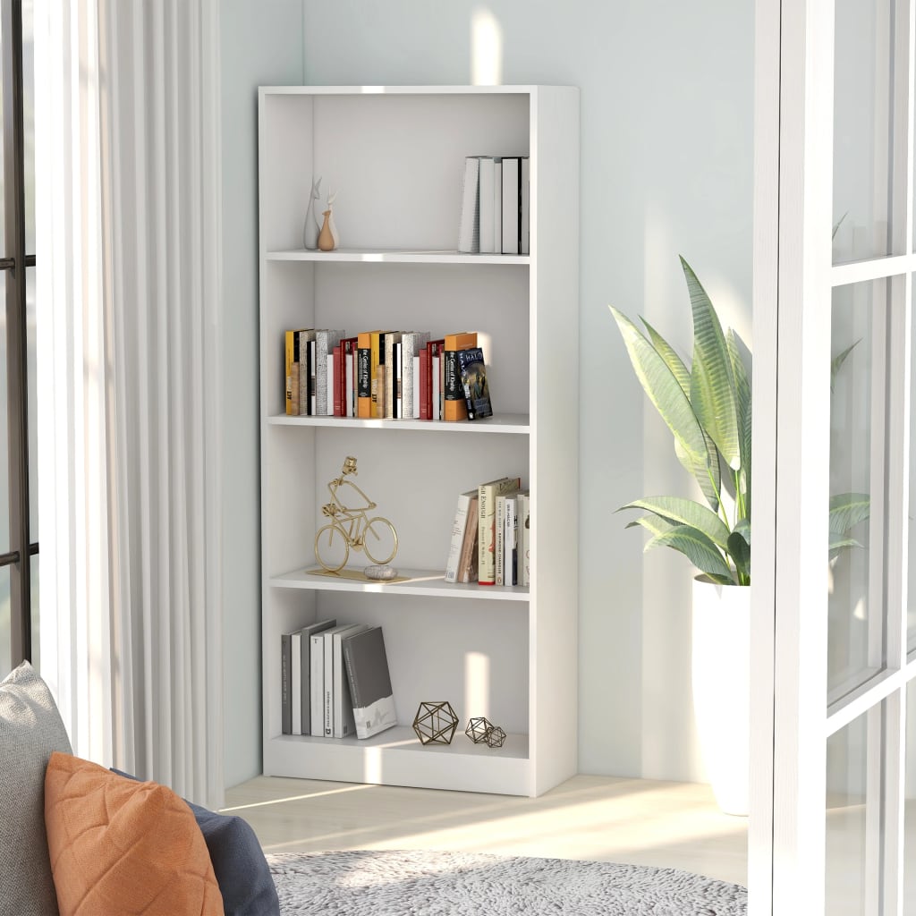 Bibliothèque 4 compartiments blanc 60x24x142 cm en bois