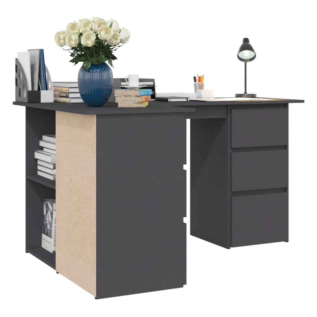 Eckschreibtisch Grau 145x100x76 cm Holzwerkstoff