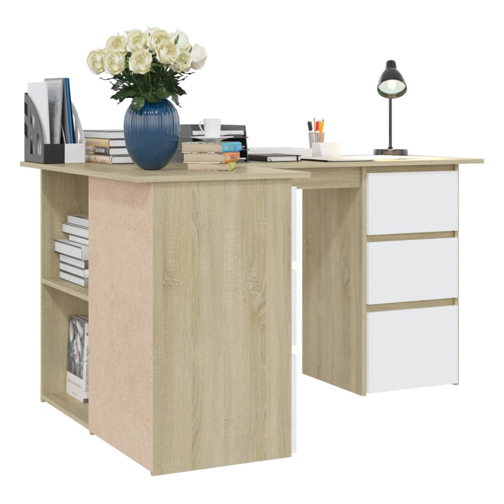 Eckschreibtisch Weiß Sonoma-Eiche 145x100x76 cm Holzwerkstoff