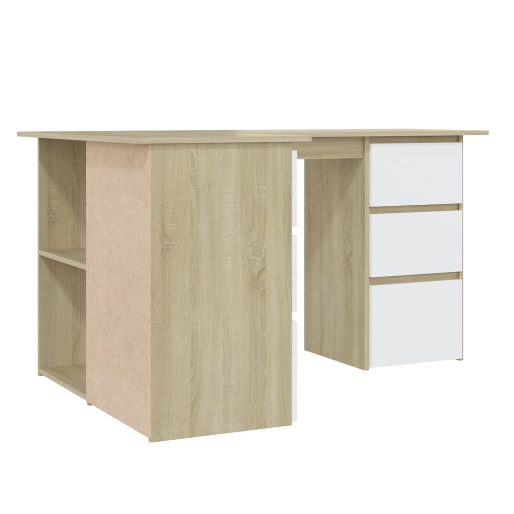 Eckschreibtisch Weiß Sonoma-Eiche 145x100x76 cm Holzwerkstoff