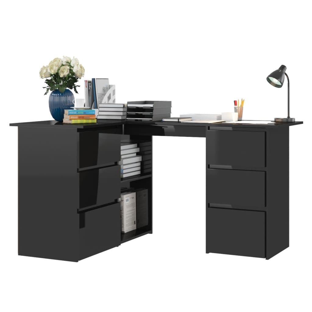 Eckschreibtisch Hochglanz-Schwarz 145x100x76 cm Holzwerkstoff