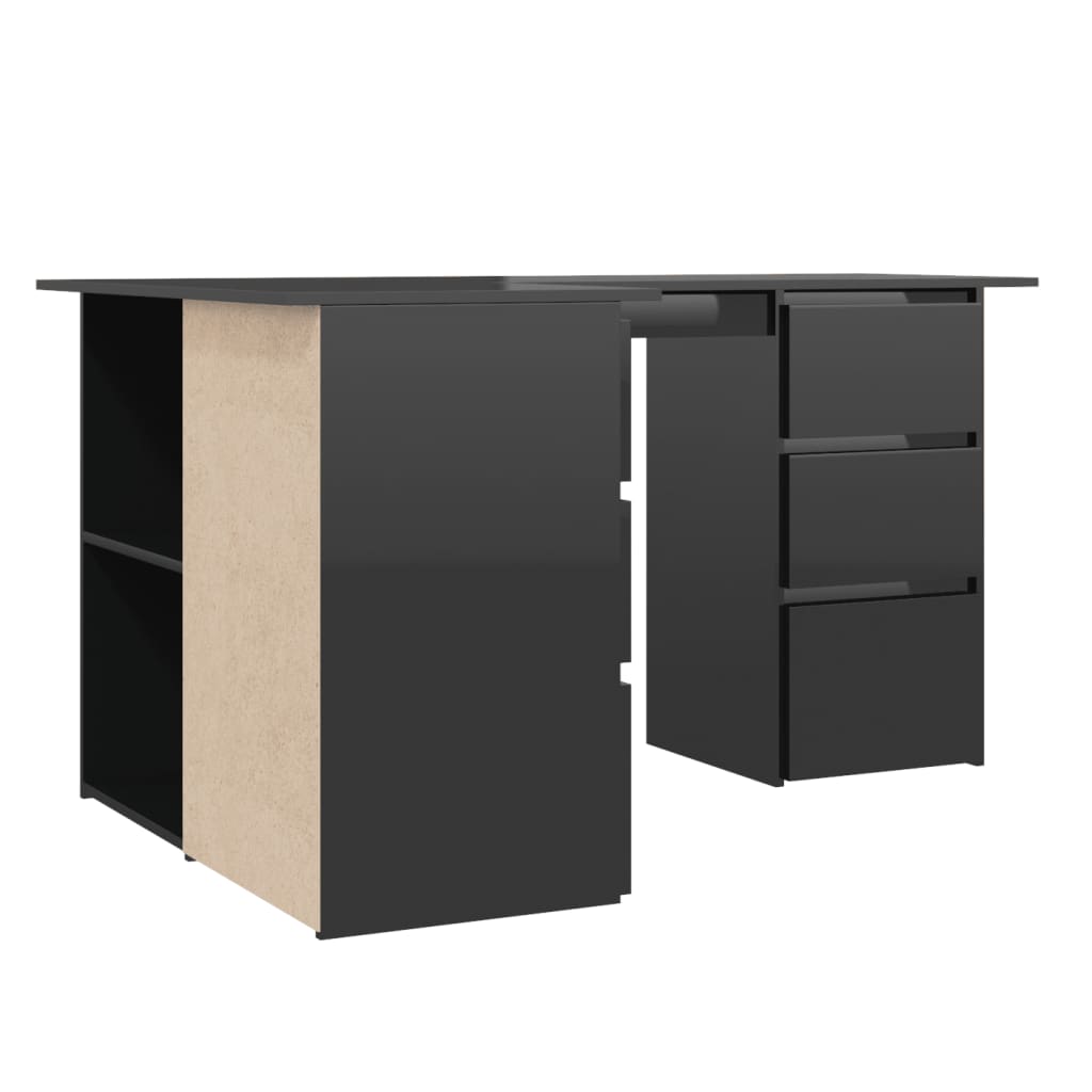 Eckschreibtisch Hochglanz-Schwarz 145x100x76 cm Holzwerkstoff