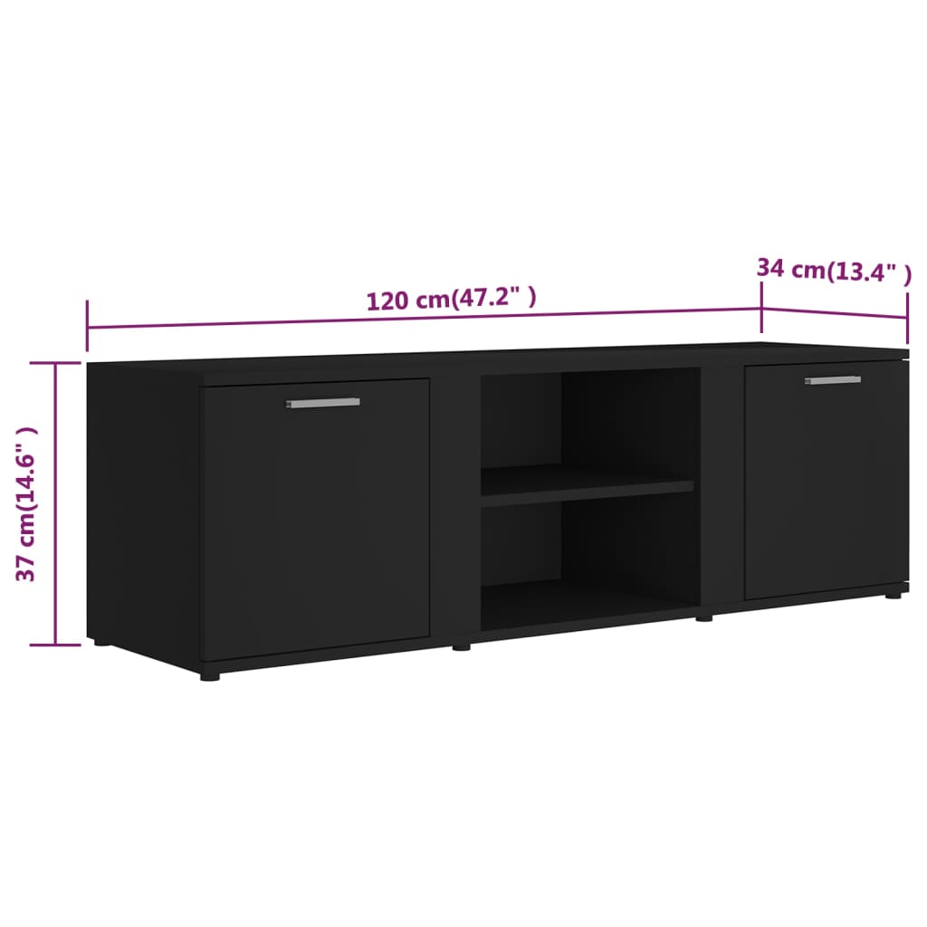 Meuble TV noir 120x34x37 cm en bois