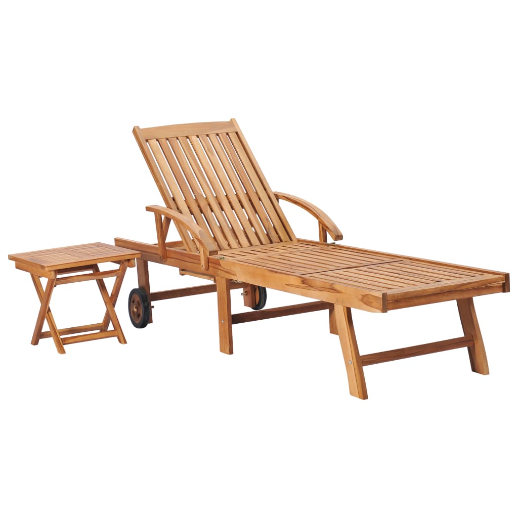Chaises longues 2 pièces avec table en bois de teck massif
