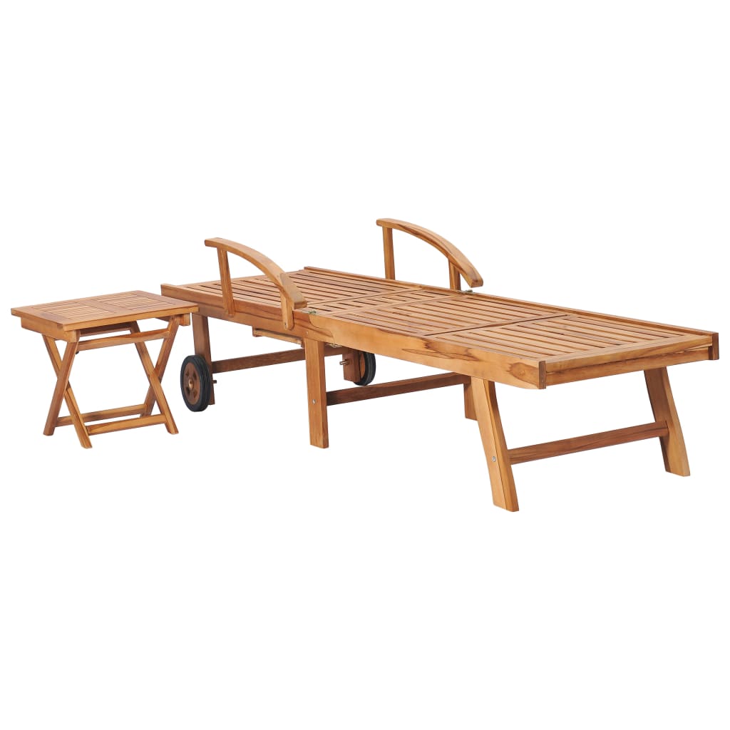 Chaises longues 2 pièces avec table en bois de teck massif