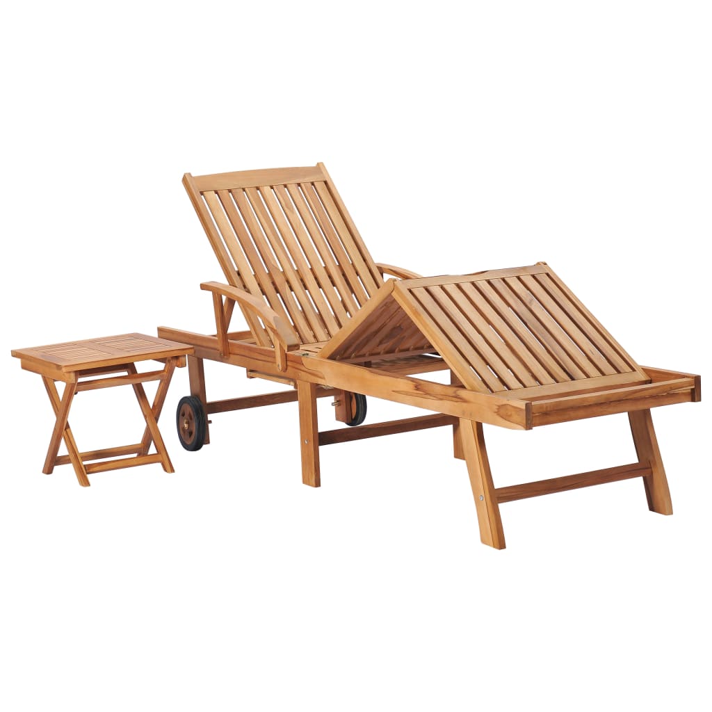 Chaises longues 2 pièces avec table en bois de teck massif