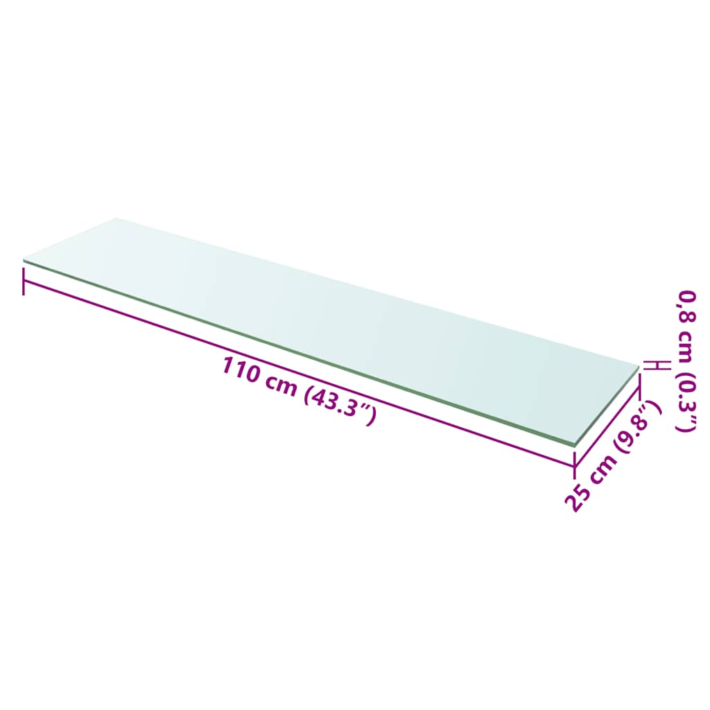 Étagères (2 pièces). Verre transparent, 110 x 25 cm.