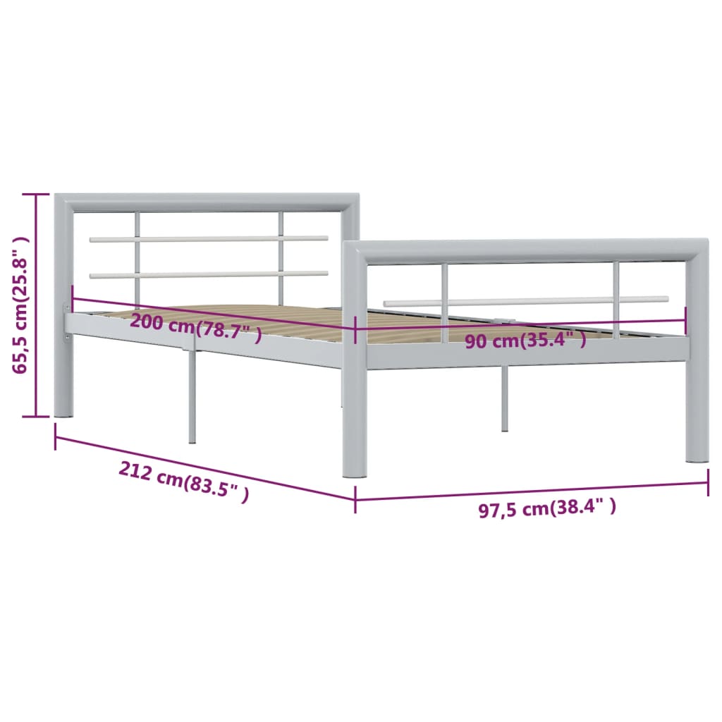 Bettgestell Grau und Weiß Metall 90×200 cm