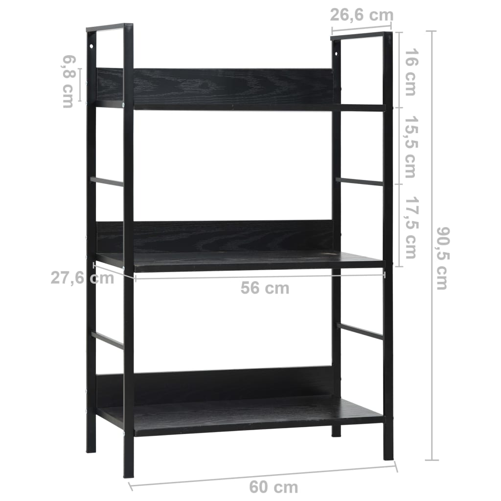 Bibliothèque 3 étagères Noir 60×27,6×90,5 cm matériau bois