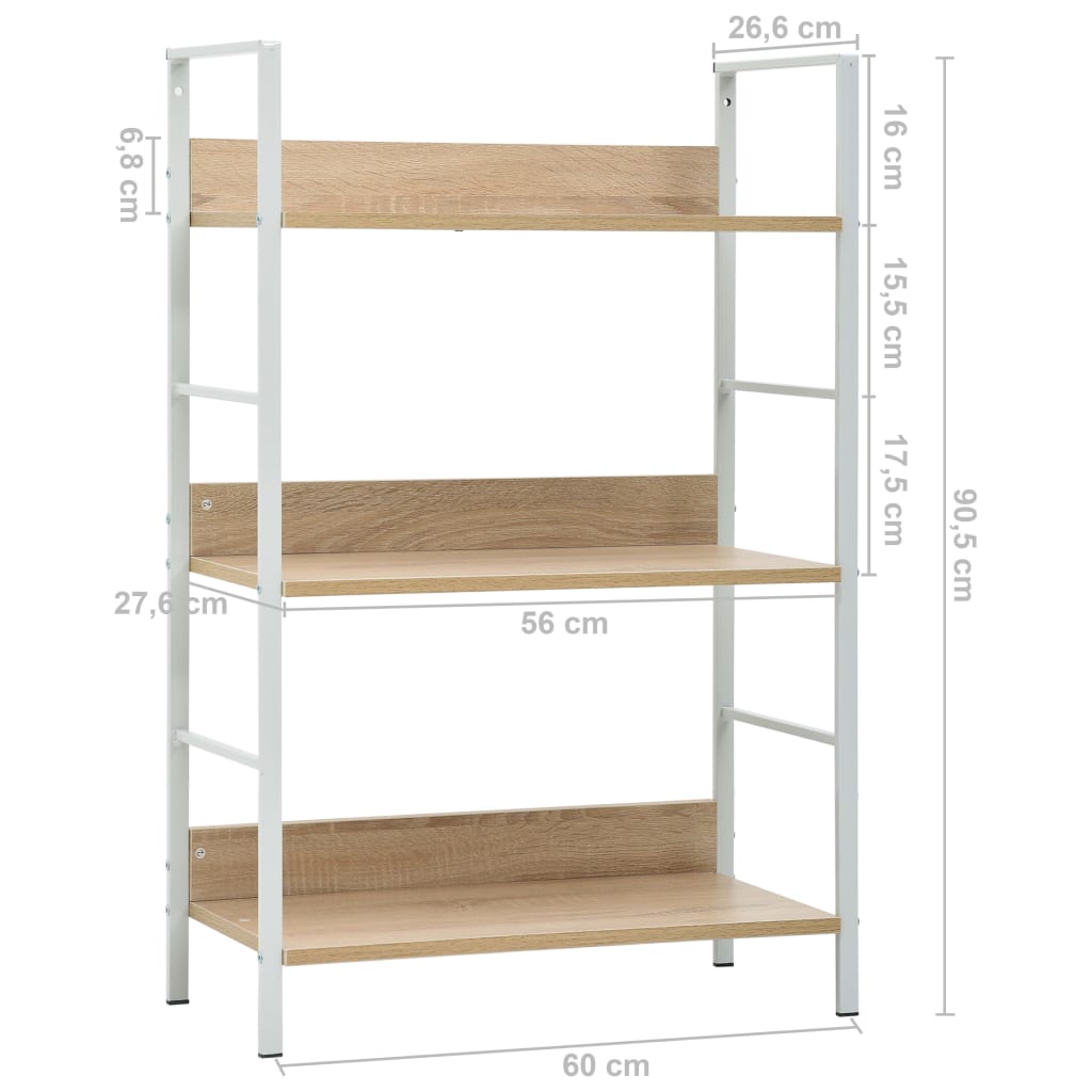 Bibliothèque 3 étagères en chêne 60 × 27,6 × 90,5 cm, matériau bois