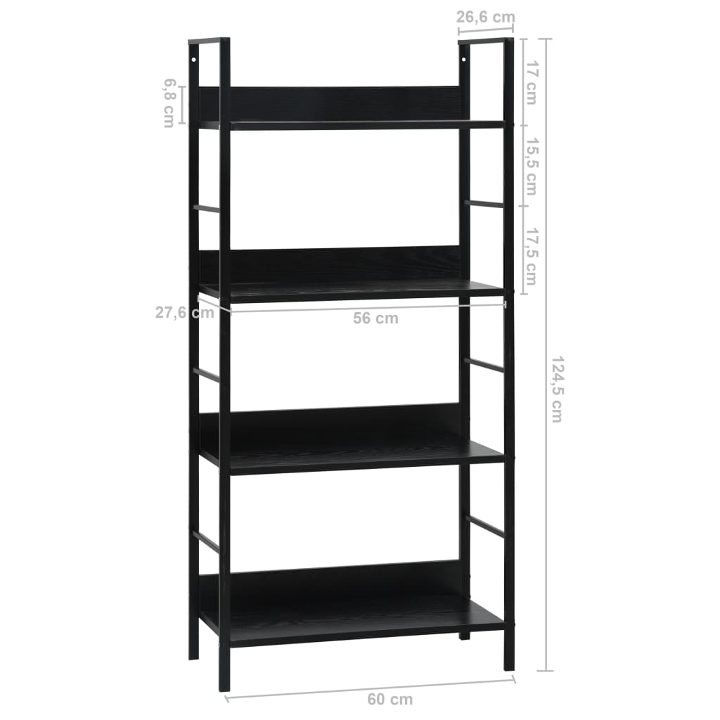 Bibliothèque 4 étagères Noir 60×27,6×124,5 cm matériau bois