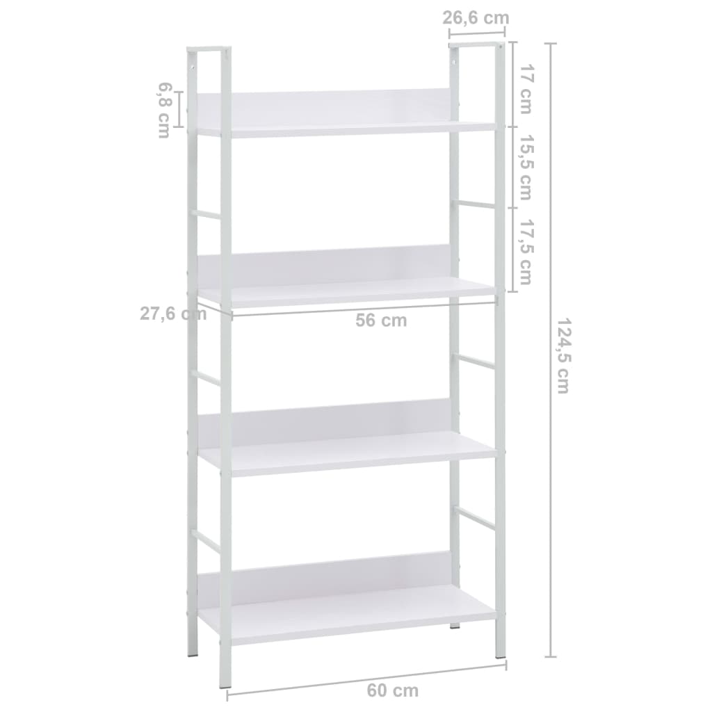 Bibliothèque 4 étagères blanche 60×27,6×124,5 cm en bois