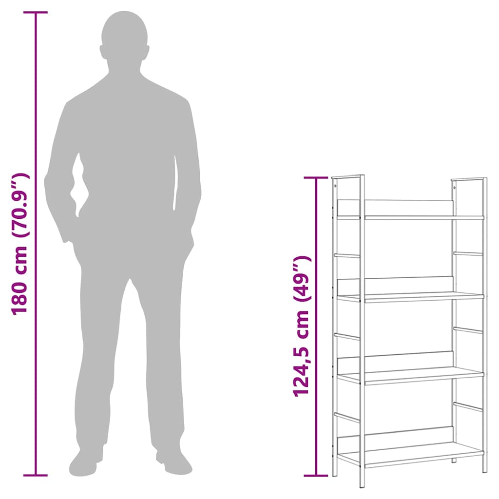 Bücherregal 4 Regalböden Weiß 60×27,6×124,5 cm Holzwerkstoff