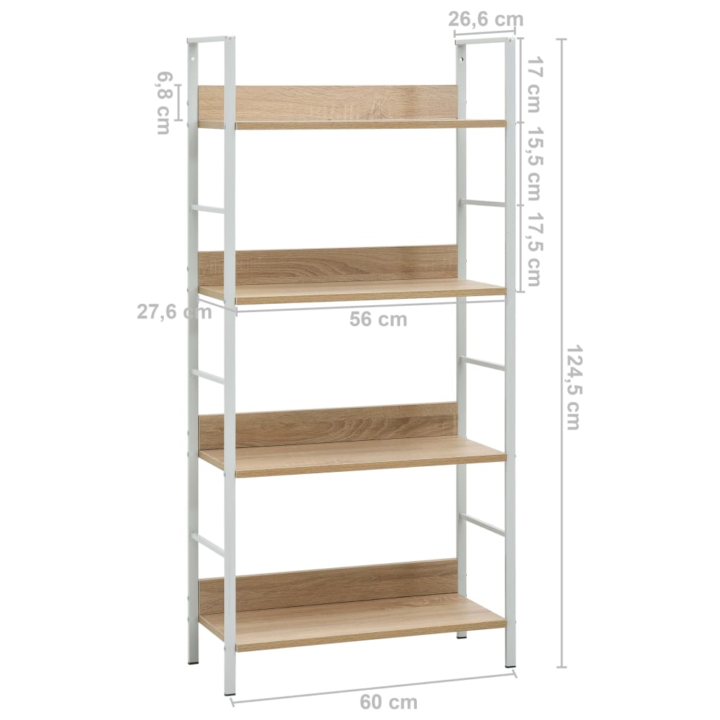 Bibliothèque 4 étagères en chêne 60 × 27,6 × 124,5 cm matériau bois