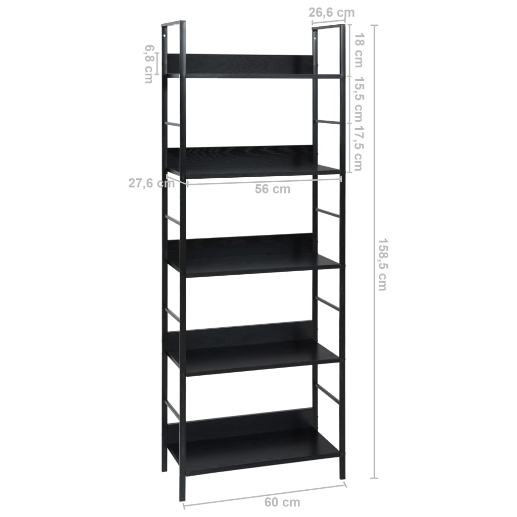 Bookcase 5 shelves Black 60x27.6x158.5 cm wood material