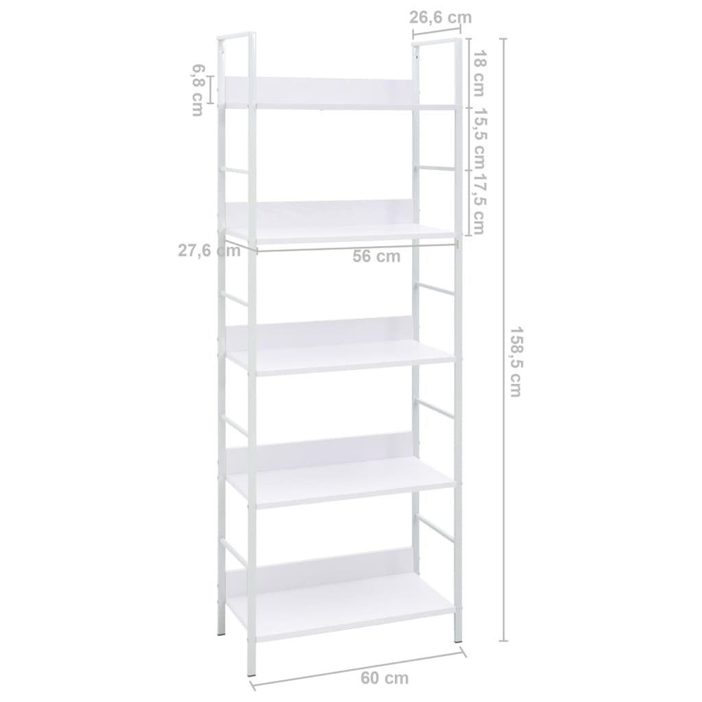 Bookcase 5 shelves white 60x27.6x158.5 cm wood material