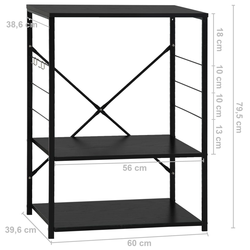 Étagère à micro-ondes noire 60 × 39,6 × 79,5 cm, matériau à base de bois