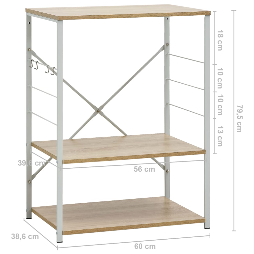 Étagère pour micro-ondes en chêne blanc 60 × 39,6 × 79,5 cm, matériau bois
