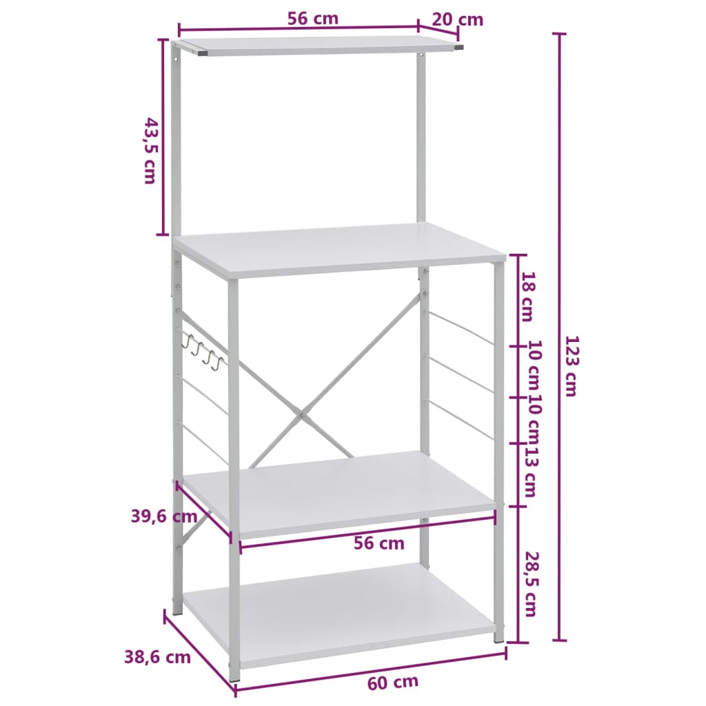 Étagère pour micro-ondes blanche 60x39,6x123 cm en bois