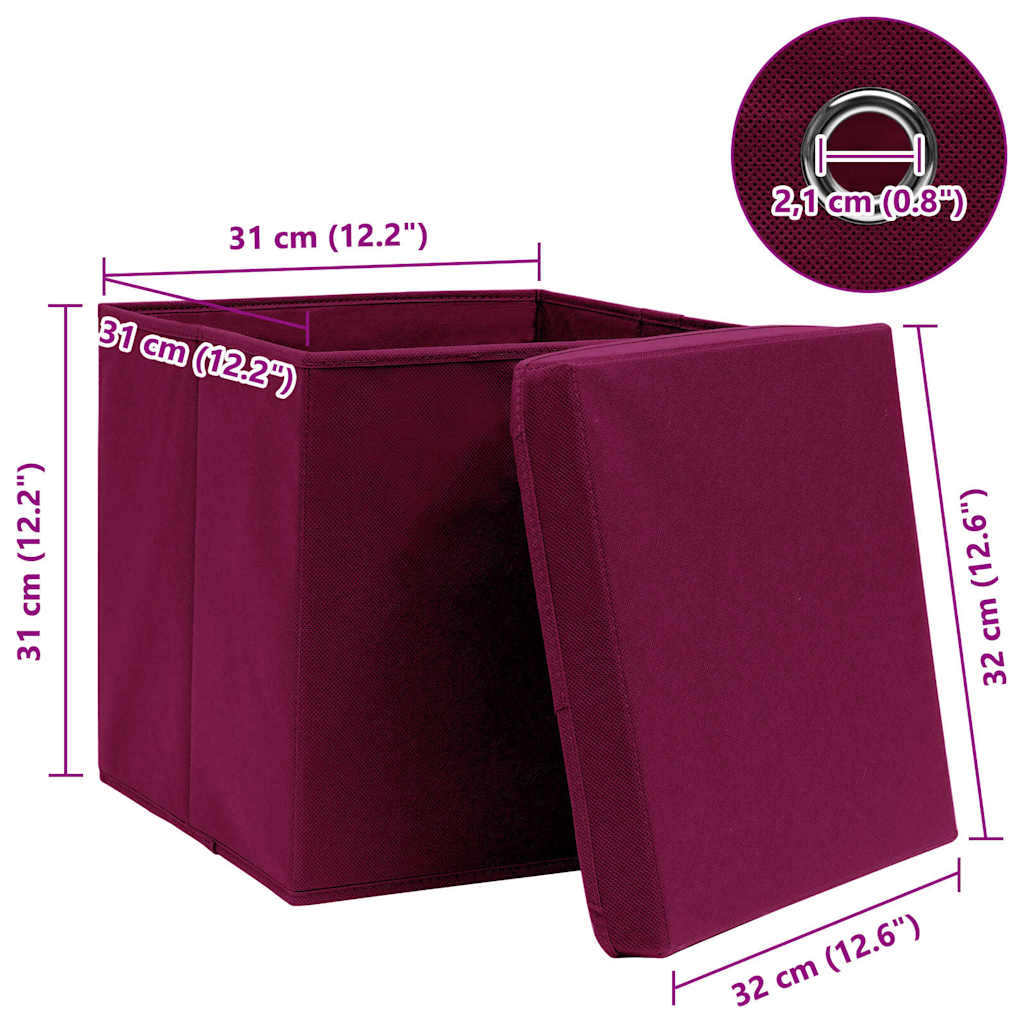Aufbewahrungsboxen mit Deckeln 4Stk. Dunkelrot 32x32x32cm Stoff