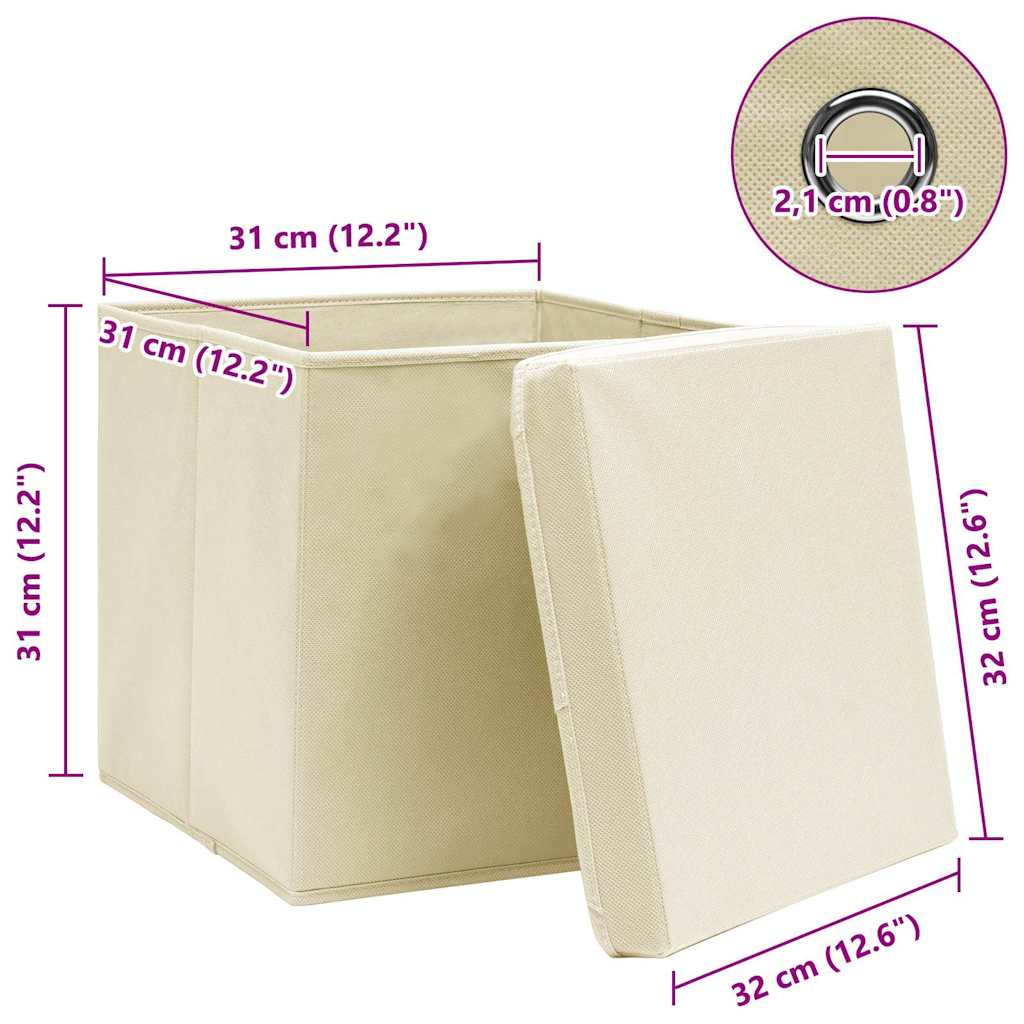 Aufbewahrungsboxen mit Deckel 4 Stk. Creme 32x32x32 cm Stoff